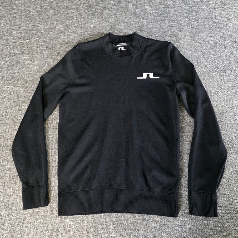 J.Lindeberg Gus Knitted Sweater Mens Small Black Bridge Logo Golf GMKW08963